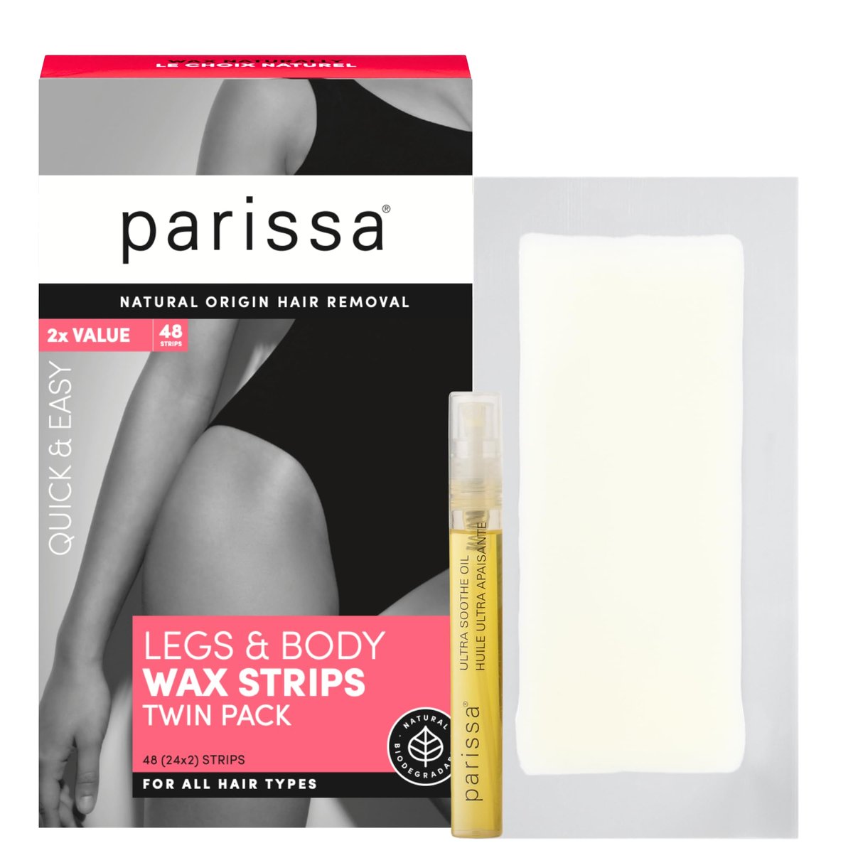 Parissa Natural Legs & Body Wax Strips – 48 gebrauchsfertige Streifen für sanfte Haarentfernung, inkl. Pflegeöl