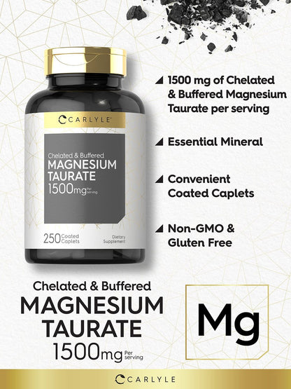 Carlyle Magnesium Taurat 1500 mg | 250 Kapseln | Chelat & gepuffert | Vegetarisch, Nicht-GVO, Glutenfrei