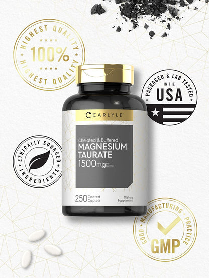 Carlyle Magnesium Taurat 1500 mg | 250 Kapseln | Chelat & gepuffert | Vegetarisch, Nicht-GVO, Glutenfrei
