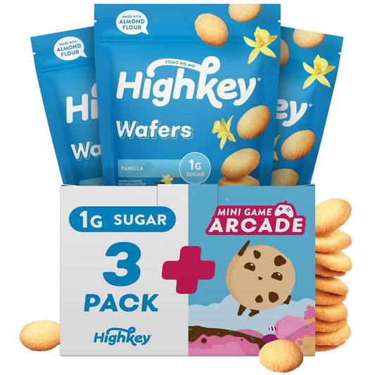 HighKey Glutenfreie Vanillewaffelkekse – 3er-Pack, kohlenhydratarmer Keto-Snack, zuckerfreier Nachtisch, diabetikerfreundlich, mit Mandelmehl, null Zuckerzusatz, proteinreicher Genuss für Erwachsene