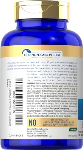 Carlyle Verdauungsenzyme mit Probiotika & Präbiotika | 180 Kapseln | Nicht-GVO & Glutenfrei | Nahrungsergänzungsmittel für Männer & Frauen