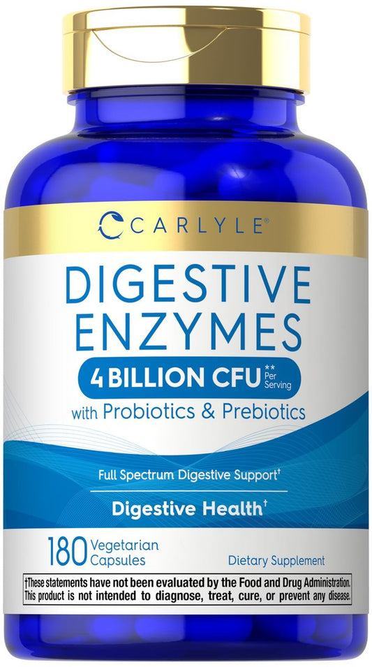 Carlyle Verdauungsenzyme mit Probiotika & Präbiotika | 180 Kapseln | Nicht-GVO & Glutenfrei | Nahrungsergänzungsmittel für Männer & Frauen