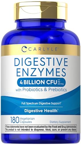 Carlyle Verdauungsenzyme mit Probiotika & Präbiotika | 180 Kapseln | Nicht-GVO & Glutenfrei | Nahrungsergänzungsmittel für Männer & Frauen