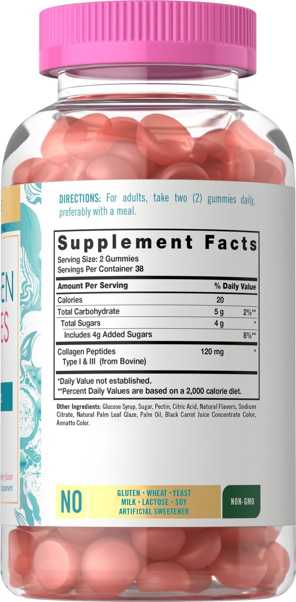 Carlyle Kollagen Gummibärchen | Erdbeergeschmack Schönheitsergänzung | Kollagenpeptide für Frauen & Männer | Typ 1 & 3 | Non-GMO, Glutenfrei