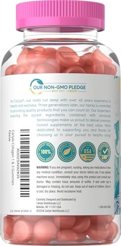 Carlyle Kollagen Gummibärchen | Erdbeergeschmack Schönheitsergänzung | Kollagenpeptide für Frauen & Männer | Typ 1 & 3 | Non-GMO, Glutenfrei