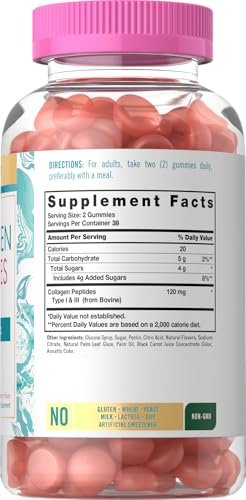 Carlyle Kollagen Gummibärchen | Erdbeergeschmack Schönheitsergänzung | Kollagenpeptide für Frauen & Männer | Typ 1 & 3 | Non-GMO, Glutenfrei