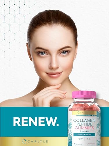 Carlyle Kollagen Gummibärchen | Erdbeergeschmack Schönheitsergänzung | Kollagenpeptide für Frauen & Männer | Typ 1 & 3 | Non-GMO, Glutenfrei