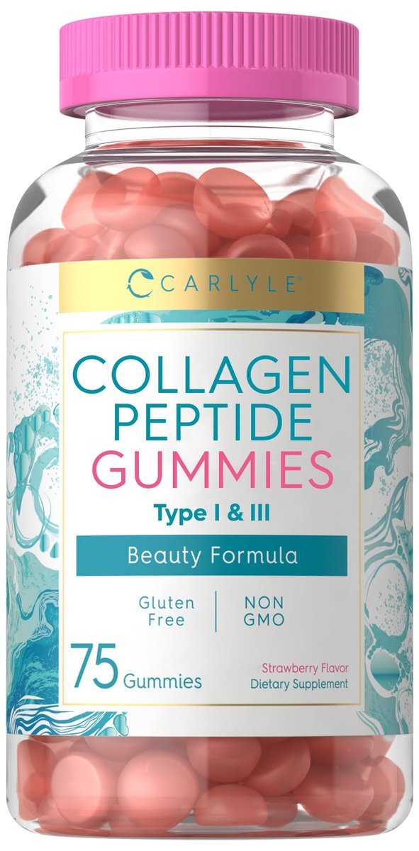 Carlyle Kollagen Gummibärchen | Erdbeergeschmack Schönheitsergänzung | Kollagenpeptide für Frauen & Männer | Typ 1 & 3 | Non-GMO, Glutenfrei