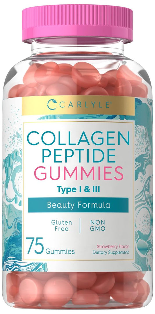 Carlyle Kollagen Gummibärchen | Erdbeergeschmack Schönheitsergänzung | Kollagenpeptide für Frauen & Männer | Typ 1 & 3 | Non-GMO, Glutenfrei