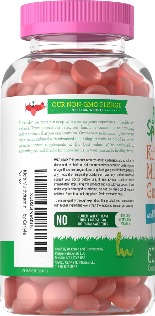 Carlyle Kinder Multivitamin Gummis mit Probiotika | 60 Stück | Beeren-Geschmack | Vegetarisch, Nicht-GVO, Glutenfrei | von Lil' Sprouts | Verpackung kann variieren