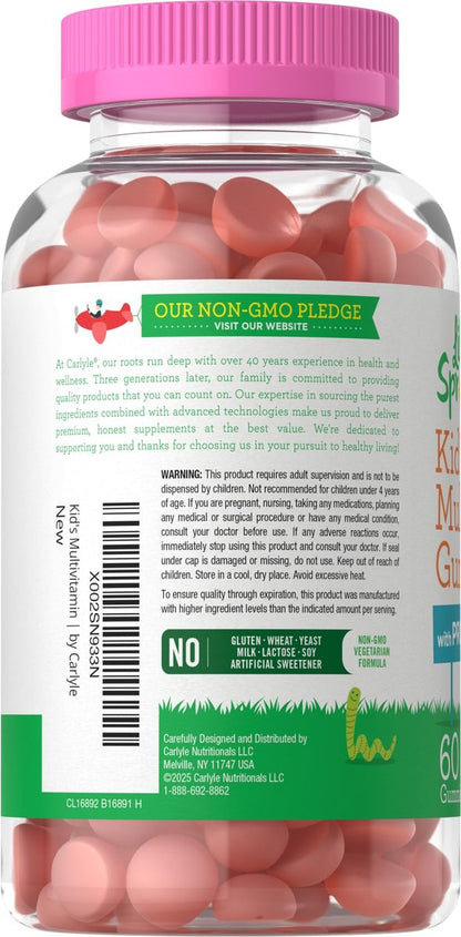Carlyle Kinder Multivitamin Gummis mit Probiotika | 60 Stück | Beeren-Geschmack | Vegetarisch, Nicht-GVO, Glutenfrei | von Lil' Sprouts | Verpackung kann variieren