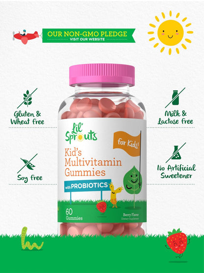 Carlyle Kinder Multivitamin Gummis mit Probiotika | 60 Stück | Beeren-Geschmack | Vegetarisch, Nicht-GVO, Glutenfrei | von Lil' Sprouts | Verpackung kann variieren