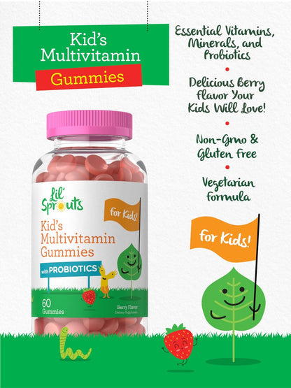 Carlyle Kinder Multivitamin Gummis mit Probiotika | 60 Stück | Beeren-Geschmack | Vegetarisch, Nicht-GVO, Glutenfrei | von Lil' Sprouts | Verpackung kann variieren