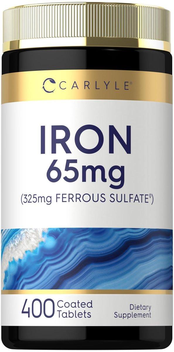 Carlyle Eisen Ferrosulfat 325 mg, 65 mg elementares Eisen | 400 Tabletten | Hochdosiertes, nicht-GVO, glutenfreies und vegetarisches Nahrungsergänzungsmittel
