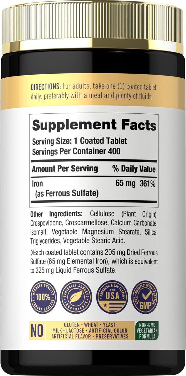 Carlyle Eisen Ferrosulfat 325 mg, 65 mg elementares Eisen | 400 Tabletten | Hochdosiertes, nicht-GVO, glutenfreies und vegetarisches Nahrungsergänzungsmittel