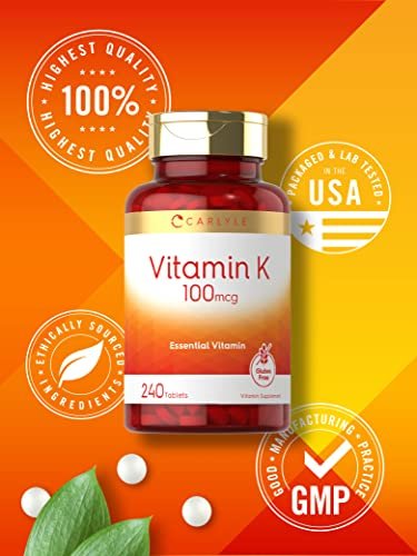 Carlyle Vitamin K 100 mcg | 240 Tabletten | Vegetarisch, Nicht-GVO, Glutenfrei | Vitamin-K-Ergänzung