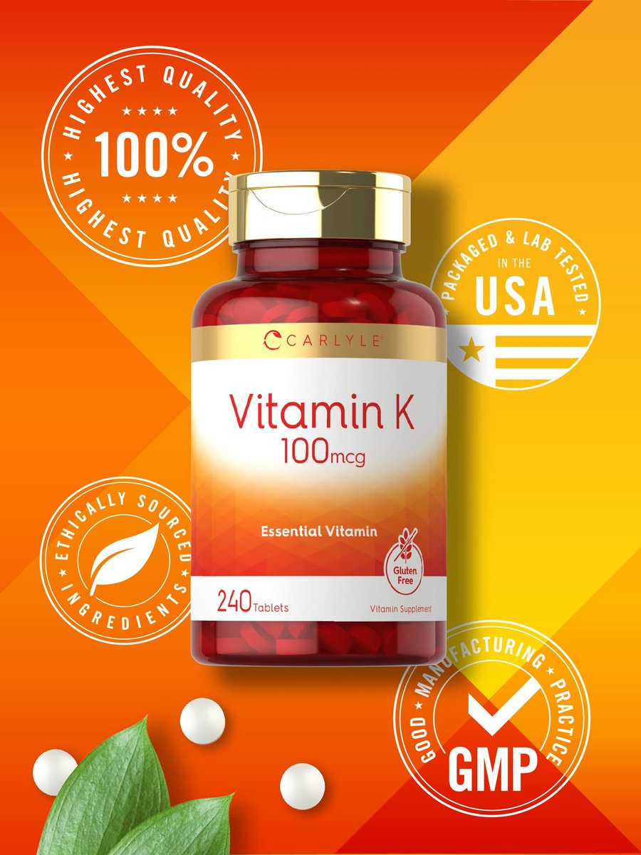 Carlyle Vitamin K 100 mcg | 240 Tabletten | Vegetarisch, Nicht-GVO, Glutenfrei | Vitamin-K-Ergänzung