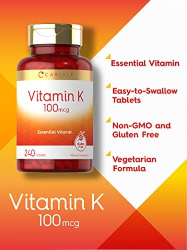 Carlyle Vitamin K 100 mcg | 240 Tabletten | Vegetarisch, Nicht-GVO, Glutenfrei | Vitamin-K-Ergänzung