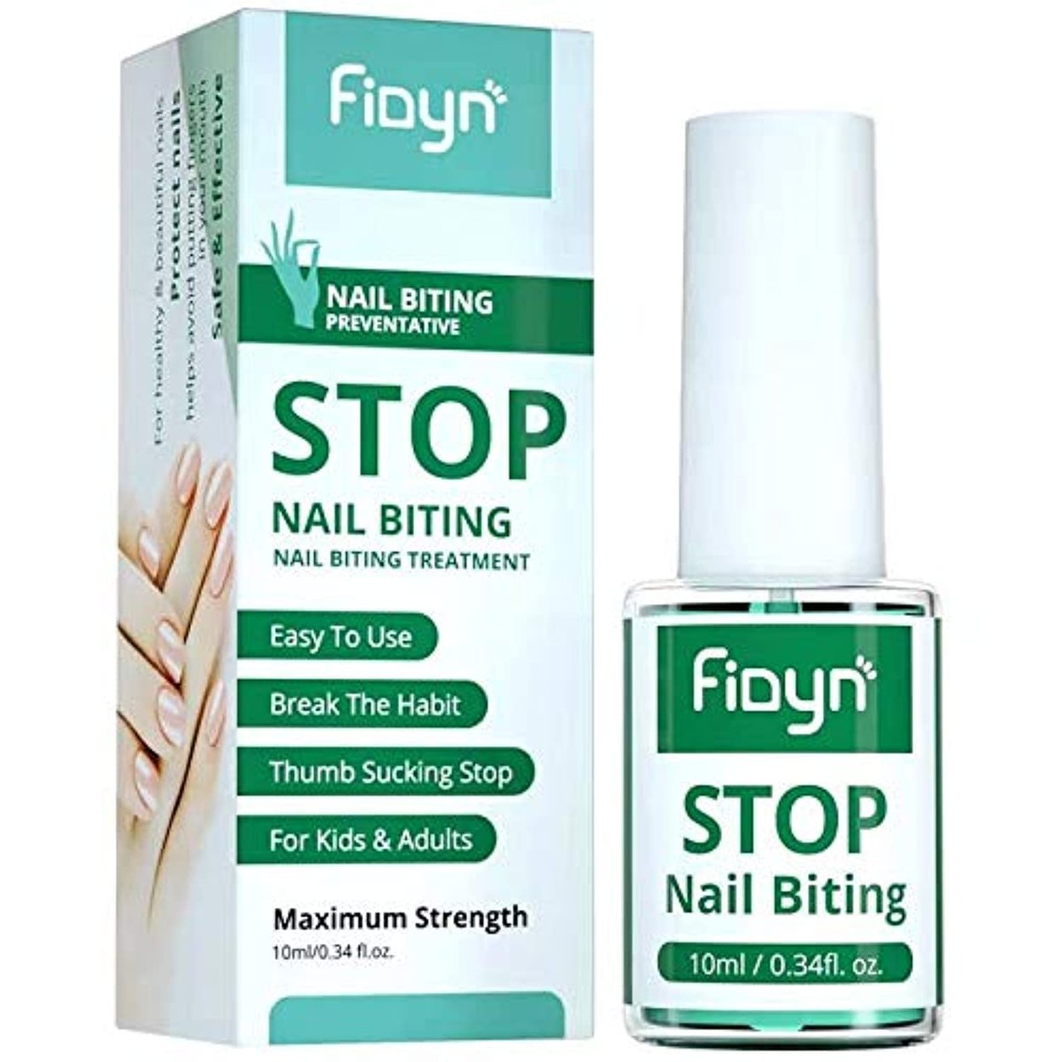 Fidyn No Bite Nagellack – Bitter Nagellack zur Behandlung von Nägelkauen für Erwachsene und Kinder, hilft auch gegen Daumenlutschen – 10 ml/0,34 fl. oz