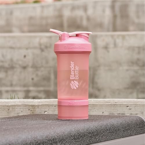 BlenderBottle Shaker Flasche mit Pillen-Organizer und Aufbewahrung für Proteinpulver, Classic V2 ProStak System, 22 Unzen, Rosarot