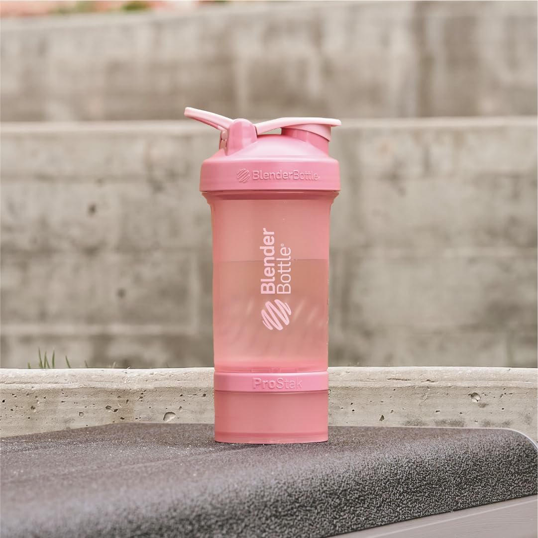 BlenderBottle Shaker Flasche mit Pillen-Organizer und Aufbewahrung für Proteinpulver, Classic V2 ProStak System, 22 Unzen, Rosarot