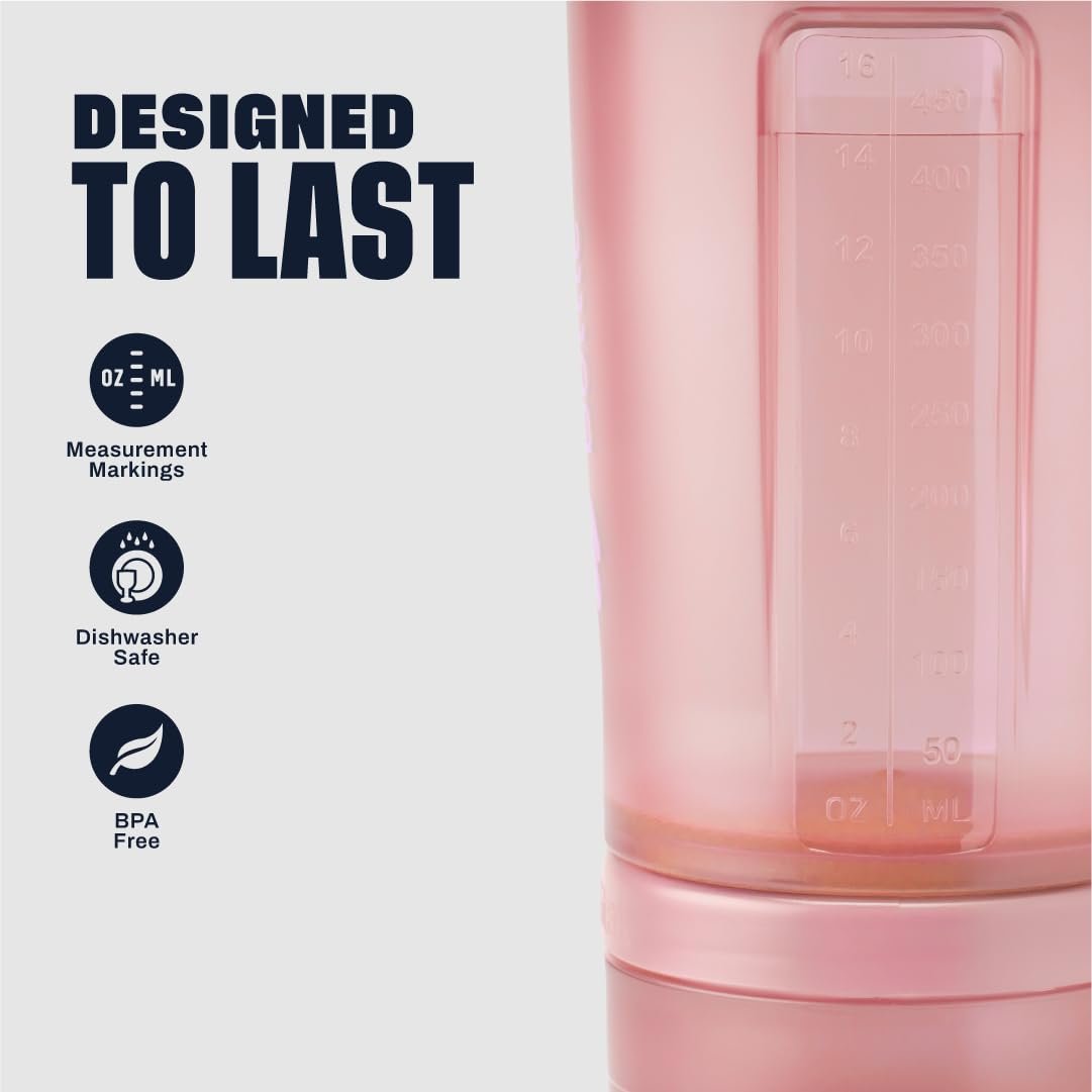 BlenderBottle Shaker Flasche mit Pillen-Organizer und Aufbewahrung für Proteinpulver, Classic V2 ProStak System, 22 Unzen, Rosarot