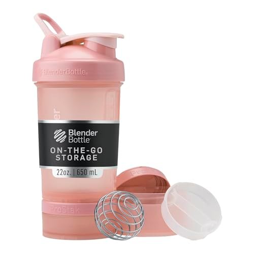 BlenderBottle Shaker Flasche mit Pillen-Organizer und Aufbewahrung für Proteinpulver, Classic V2 ProStak System, 22 Unzen, Rosarot
