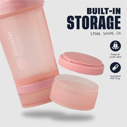 BlenderBottle Shaker Flasche mit Pillen-Organizer und Aufbewahrung für Proteinpulver, Classic V2 ProStak System, 22 Unzen, Rosarot
