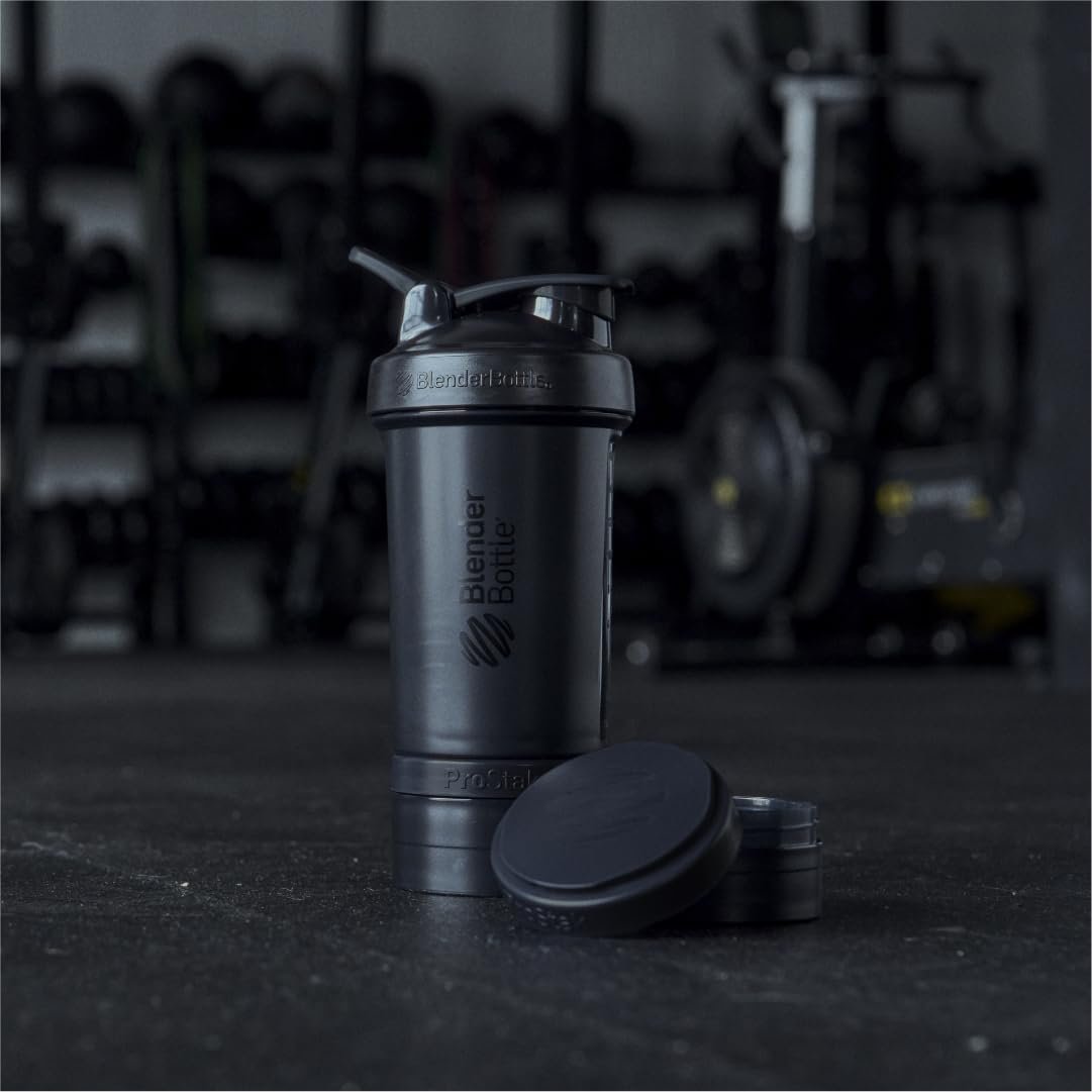 BlenderBottle Shaker Flasche mit Pillen-Organizer und Proteinpulver-Aufbewahrung, Classic V2 ProStak System, 22-Unzen, Midnight Black