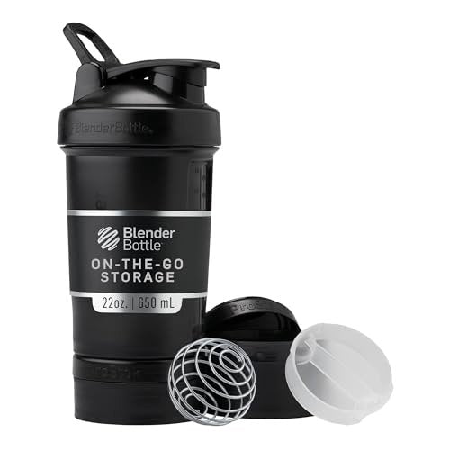 BlenderBottle Shaker Flasche mit Pillen-Organizer und Proteinpulver-Aufbewahrung, Classic V2 ProStak System, 22-Unzen, Midnight Black