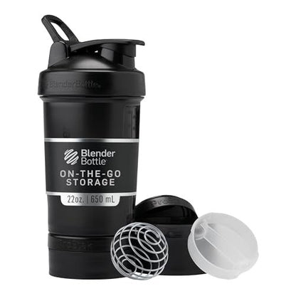 BlenderBottle Shaker Flasche mit Pillen-Organizer und Proteinpulver-Aufbewahrung, Classic V2 ProStak System, 22-Unzen, Midnight Black