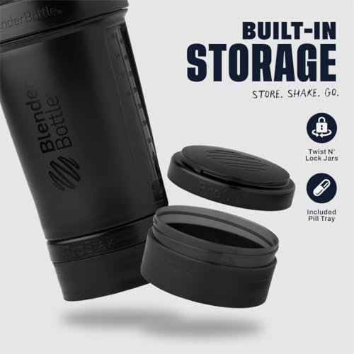 BlenderBottle Shaker Flasche mit Pillen-Organizer und Proteinpulver-Aufbewahrung, Classic V2 ProStak System, 22-Unzen, Midnight Black