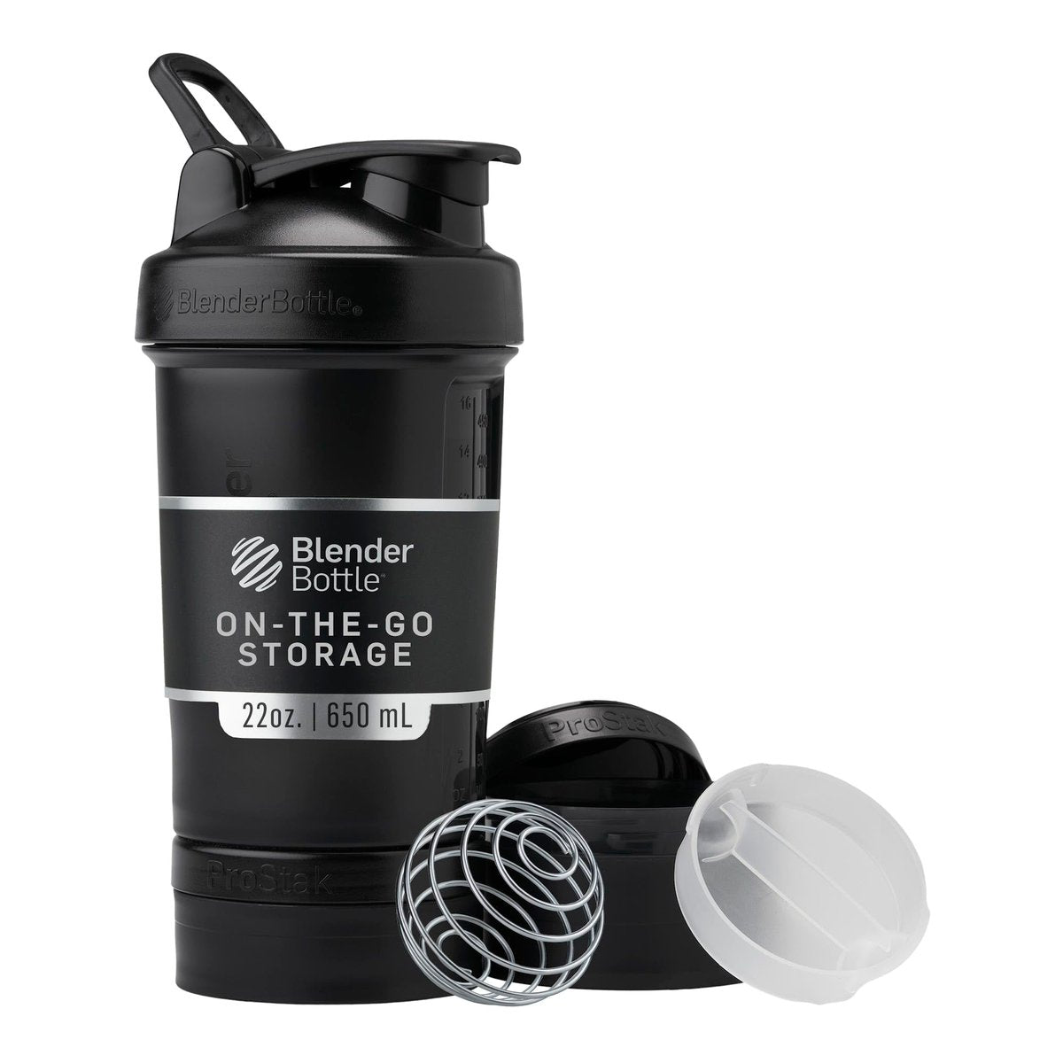 BlenderBottle Shaker Flasche mit Pillen-Organizer und Proteinpulver-Aufbewahrung, Classic V2 ProStak System, 22-Unzen, Midnight Black