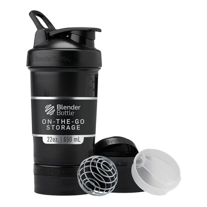 BlenderBottle Shaker Flasche mit Pillen-Organizer und Proteinpulver-Aufbewahrung, Classic V2 ProStak System, 22-Unzen, Midnight Black