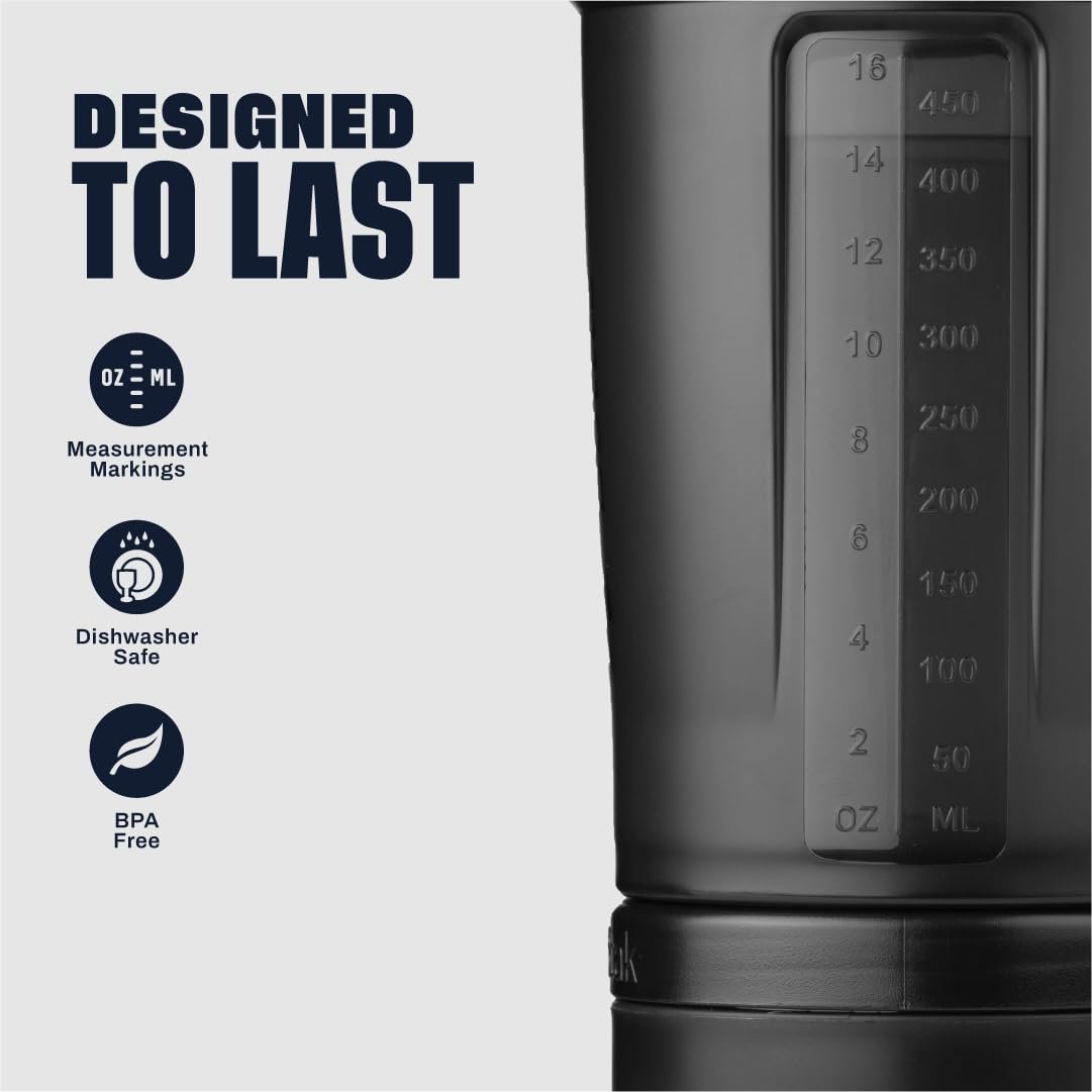 BlenderBottle Shaker Flasche mit Pillen-Organizer und Proteinpulver-Aufbewahrung, Classic V2 ProStak System, 22-Unzen, Midnight Black