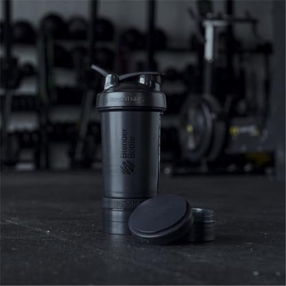 BlenderBottle Shaker Flasche mit Pillen-Organizer und Proteinpulver-Aufbewahrung, Classic V2 ProStak System, 22-Unzen, Midnight Black