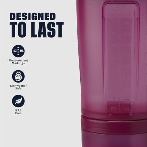 BlenderBottle Shaker Flasche mit Pillenorganizer und Aufbewahrung für Proteinpulver, Classic V2 ProStak System, 22 Unzen, Pflaume