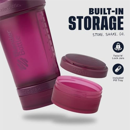 BlenderBottle Shaker Flasche mit Pillenorganizer und Aufbewahrung für Proteinpulver, Classic V2 ProStak System, 22 Unzen, Pflaume