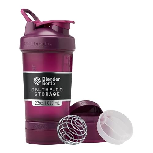 BlenderBottle Shaker Flasche mit Pillenorganizer und Aufbewahrung für Proteinpulver, Classic V2 ProStak System, 22 Unzen, Pflaume