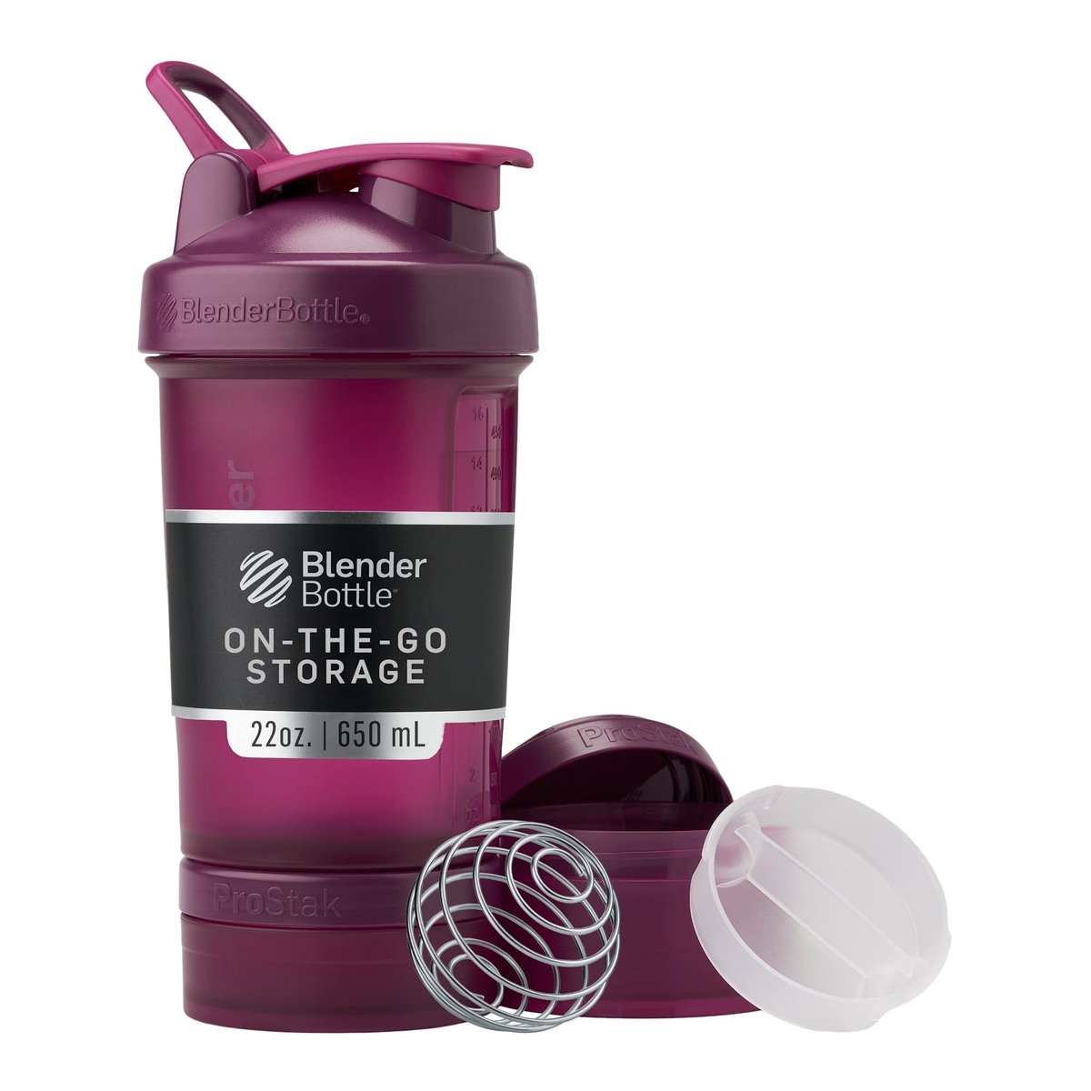 BlenderBottle Shaker Flasche mit Pillenorganizer und Aufbewahrung für Proteinpulver, Classic V2 ProStak System, 22 Unzen, Pflaume