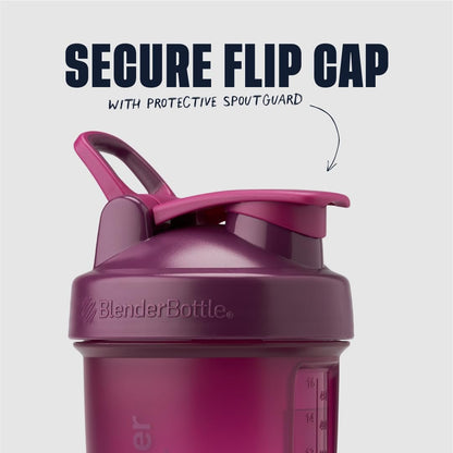 BlenderBottle Shaker Flasche mit Pillenorganizer und Aufbewahrung für Proteinpulver, Classic V2 ProStak System, 22 Unzen, Pflaume