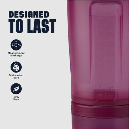 BlenderBottle Shaker Flasche mit Pillenorganizer und Aufbewahrung für Proteinpulver, Classic V2 ProStak System, 22 Unzen, Pflaume
