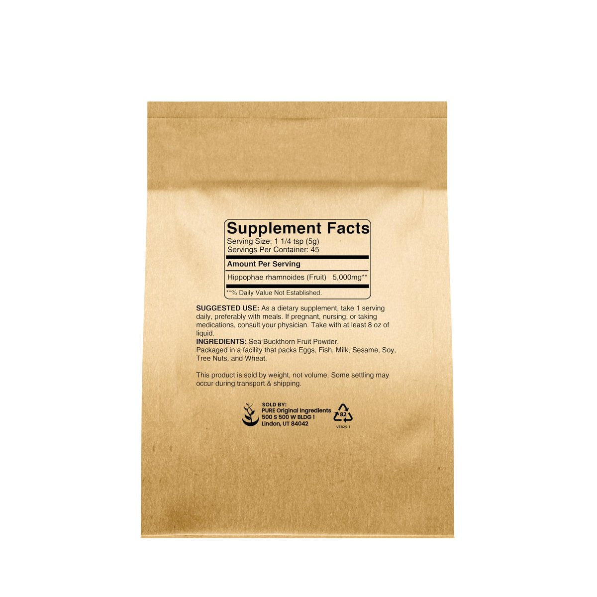 Pure Original Ingredients Sanddorn (227 g) Traditionelles Ergänzungsmittel, Herb-beeriger Geschmack, Nicht-GVO