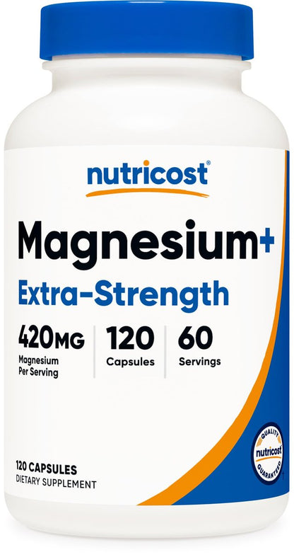 Nutricost Magnesium+ Extra Strength 420mg, 120 Kapseln - 60 Portionen. Magnesiumoxid und Glycinat - Nicht-GVO, Glutenfrei, Vegan