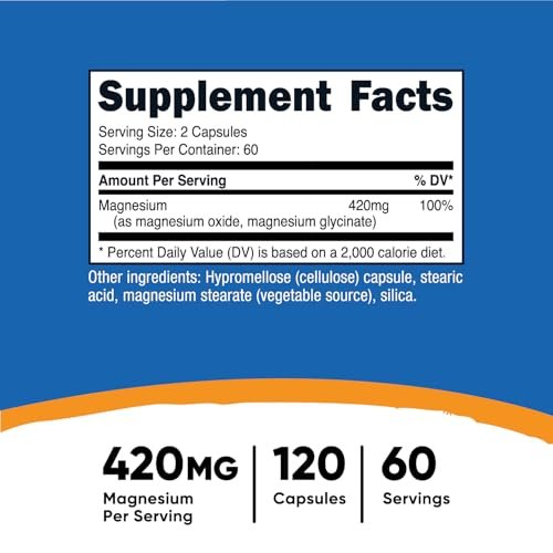 Nutricost Magnesium+ Extra Strength 420mg, 120 Kapseln - 60 Portionen. Magnesiumoxid und Glycinat - Nicht-GVO, Glutenfrei, Vegan