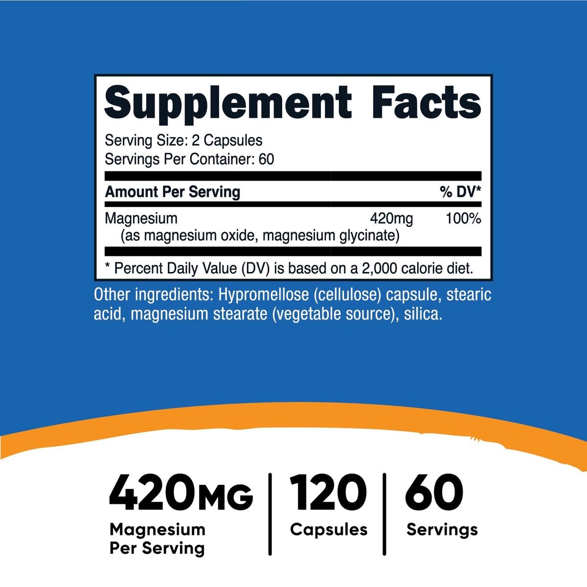 Nutricost Magnesium+ Extra Strength 420mg, 120 Kapseln - 60 Portionen. Magnesiumoxid und Glycinat - Nicht-GVO, Glutenfrei, Vegan