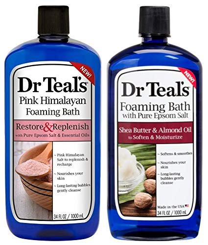 Dr Teal's Schaumbad Geschenkset (2er Pack, je 1 Liter) – Erholen & Auffüllen mit rosa Himalaya-Salz, Weichmachen & Feuchtigkeitsspenden mit Sheabutter & Mandelöl – Ätherische Öle mit reinem Bittersalz lindert Schmerzen