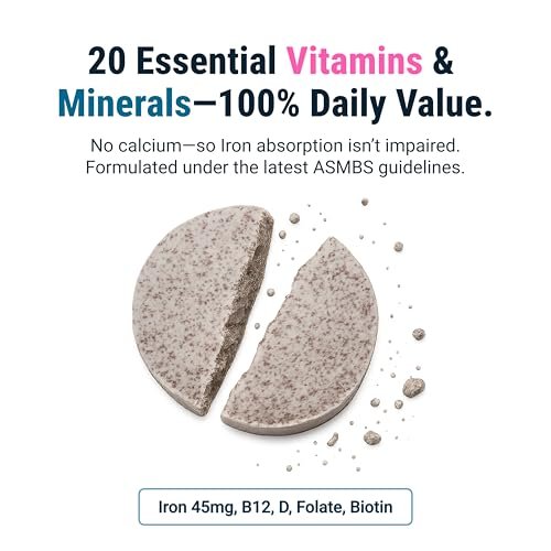 BariatricPal Multivitamin ONE 1 pro Tag! Bariatrisches Multivitamin Kautablette mit 45 mg Eisen | Orange Citrus | Vitamin für Patienten nach bariatrischer Operation | 30 Stück (1 Monatsvorrat)