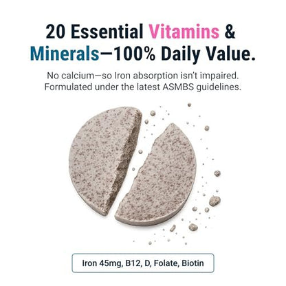 BariatricPal Multivitamin ONE 1 pro Tag! Bariatrisches Multivitamin Kautablette mit 45 mg Eisen | Orange Citrus | Vitamin für Patienten nach bariatrischer Operation | 30 Stück (1 Monatsvorrat)