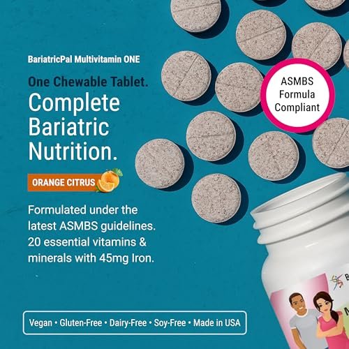 BariatricPal Multivitamin ONE 1 pro Tag! Bariatrisches Multivitamin Kautablette mit 45 mg Eisen | Orange Citrus | Vitamin für Patienten nach bariatrischer Operation | 30 Stück (1 Monatsvorrat)
